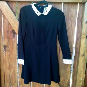 Black long sleeve dress with lace peter pan collar